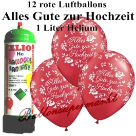 Ballons und Helium Mini Set, Alles Gute zur Hochzeit, rot mit Einwegbehälter