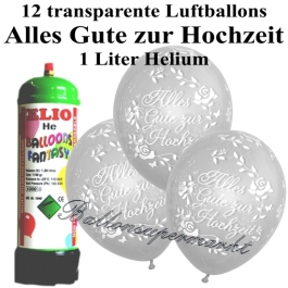 Ballons und helium Mini Set, Alles Gute zur Hochzeit, transparent mit Einwegbehälter