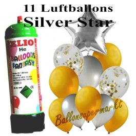 Ballons und Helium Mini Set, Silver Star mit Einwegbehälter
