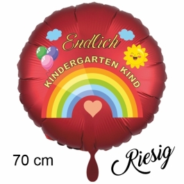 Endlich Kindergarten Kind. Luftballon in Satin-Rot, 70 cm, inklusive Helium