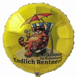 Endlich Rentner! Willkommen im Ruhestand. Luftballon aus Folie mit Ballongas-Helium. Ballongrüße