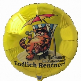 Endlich Rentner! Willkommen im Ruhestand. Luftballon aus Folie mit Ballongas-Helium. Ballongrüße