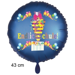 Endlich Schule! Blauer Luftballon mit Helium zum Schulanfang. Geschenk zur Einschulung