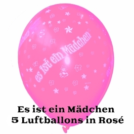 Es ist ein Mädchen, Luftballons in Rosé, 5 Stück