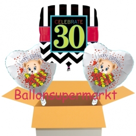 3 Luftballon aus Folie zum 30. Geburtstag, Celebrate 30 und Baerchen
