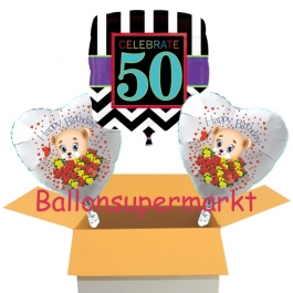 3 Luftballons aus Folie zum 50. Geburtstag, Celebrate 50 und Baerchen