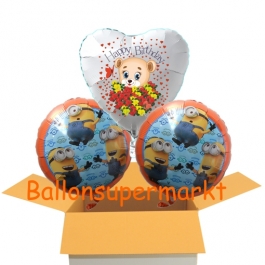 3 Luftballons aus Folie mit Minions und Baerchen