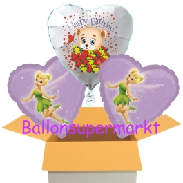 3 Luftballons aus Folie zum Geburtstag mit Tinkerbell und Baerchen