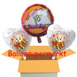 3 Luftballons aus Folie zum 18. Geburtstag mit Baerchen, im Karton