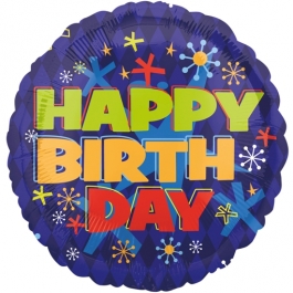Großer runder Luftballon, Happy Birthday, blau, zum Geburtstag, Ballon mit Helium
