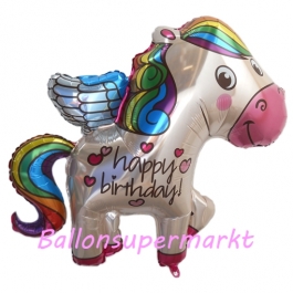 Happy Birthday Regenbogen Pony Luftballon zum Geburtstag mit Helium Ballongas