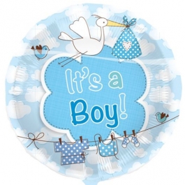 Luftballon mit Helium zu Geburt und Taufe eines Jungen: It's a Boy, Storch
