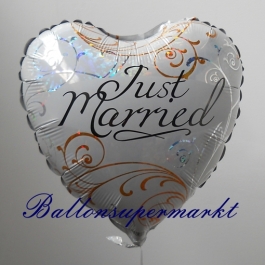 Just Married Herz, holografischer Luftballon aus Folie