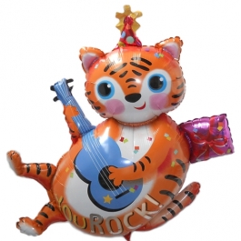 Luftballon Tiger mit Gitarre zum Geburtstag, inklusive Helium