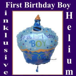 Luftballon zum ersten Geburtstag mit Helium Ballongas, First Birthday Boy