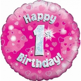 Luftballon aus Folie zum 1. Geburtstag, rosa Rundballon, Mädchen, Zahl 1, inklusive Ballongas