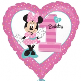 Luftballon aus Folie zum 1. Geburtstag, Minnie Maus 1st Birthday ohne Helium
