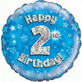 Luftballon aus Folie zum 2. Geburtstag, Happy 2nd Birthday Blue