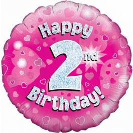 Luftballon aus Folie zum 2. Geburtstag, Happy 2nd Birthday Pink