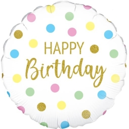Geburtstags-Luftballon Pastel Dots Happy Birthday Holographic, ohne Helium-Ballongas