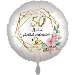 Folienluftballon aus Folie, Satin de Luxe, weiß, Goldene Hochzeit, 50 Jahre