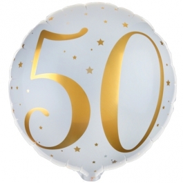 Luftballon aus Folie Zahl 50 Gold-Weiß, zum 50. Geburtstag