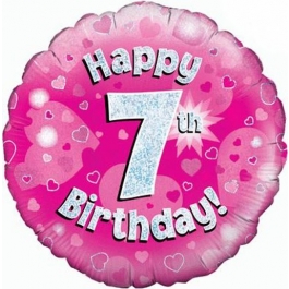 Luftballon aus Folie zum 7. Geburtstag, Happy 7th Birthday Pink