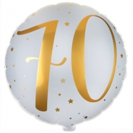 Luftballon aus Folie mit Ballongas, Zahl 70 Gold-Weiß, zum 70. Geburtstag, Jubiläum oder Jahrestag