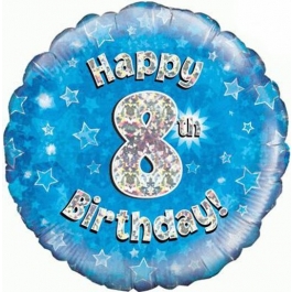 Luftballon aus Folie zum 8. Geburtstag, blauer Rundballon, Junge, Zahl 8, inklusive Ballongas