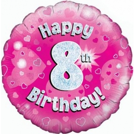 Luftballon aus Folie zum 8. Geburtstag, rosa Rundballon, Mädchen, Zahl 8, inklusive Ballongas