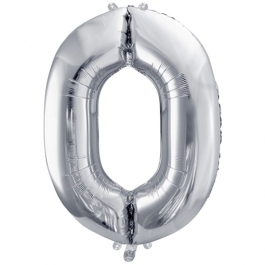 Luftballon aus Folie, Zahl 0, Silber