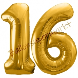Luftballon Zahl 16, gold, 86 cm