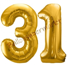 Luftballon Zahl 31, gold, 86 cm