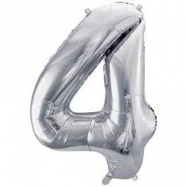 Luftballon aus Folie, Zahl 4, Silber