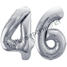 Luftballon Zahl 46, silber, 86 cm
