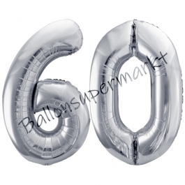 Luftballon Zahl 60, silber, 86 cm