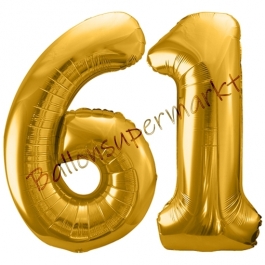 Luftballon Zahl 61, gold, 86 cm