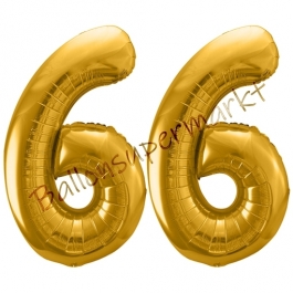 Luftballon Zahl 66, gold, 86 cm