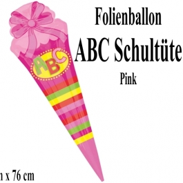 ABC Schultüte in Pink, großer Luftballon aus Folie mit Ballongas-Helium zu Schulanfang, Einschulung, Schulbeginn