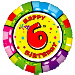 Luftballon aus Folie zum 6. Geburtstag, Animaloon Happy Birthday 6, ohne Ballongas