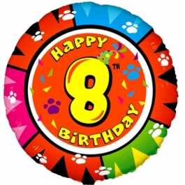 Luftballon aus Folie zum 8. Geburtstag, Animaloon Happy Birthday 8, ohne Ballongas