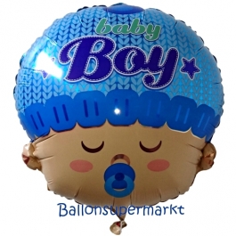 Folienballon zu Geburt und Taufe, Baby Boy Head, ungefüllt