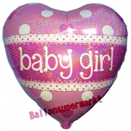 Baby Girl, holografischer Herzluftballon aus Folie mit Helium