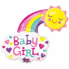 Luftballon aus Folie Baby Girl, glückliche Sonne, ohne Helium