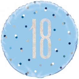 Luftballon aus Folie mit Helium, Blue & Silver Glitz Birthday 18, zum 18. Geburtstag