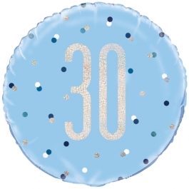 Luftballon aus Folie mit Helium, Blue & Silver Glitz Birthday 30, zum 30. Geburtstag