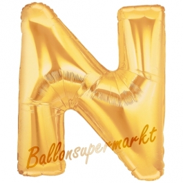 Großer Buchstabe N Luftballon aus Folie in Gold