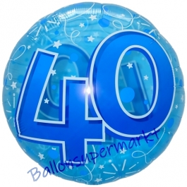 Folienballon Lucid Blue Birthday 40, ohne Helium zum 40. Geburtstag