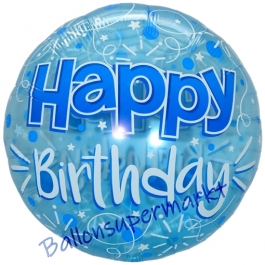 Lucid Blue Happy Birthday, transparenter Folienballon zum Geburtstag inklusive Helium