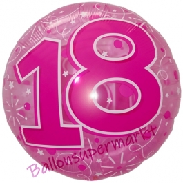 Folienballon Clear Pink Birthday 18, ohne Helium zum 18. Geburtstag